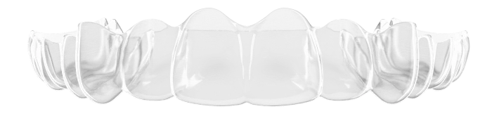 A clear Angel Aligner tray for the upper teeth